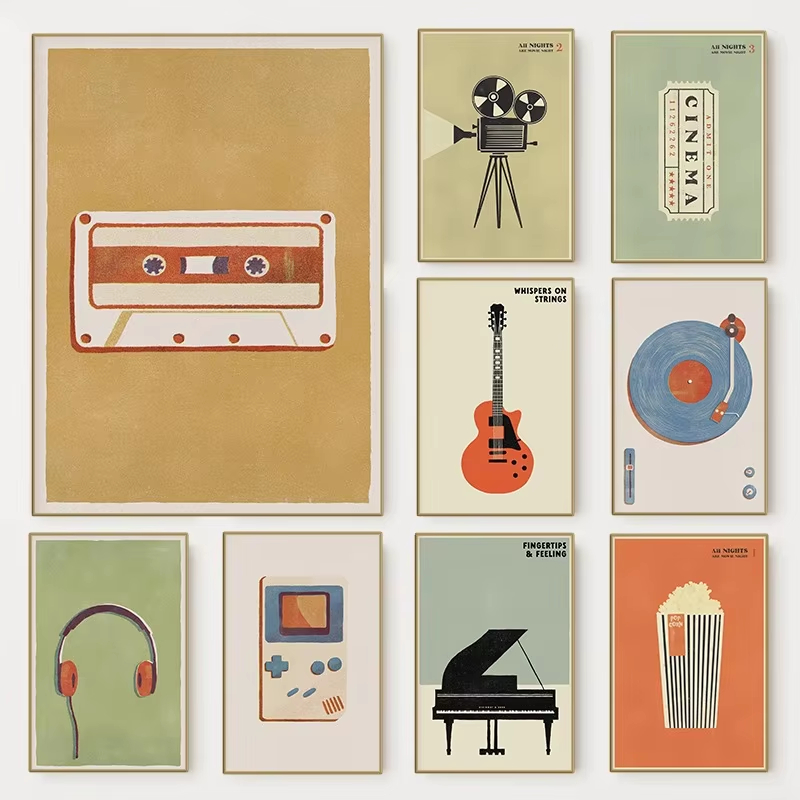 Musical Instrument Manufacturers - Retro Ortaçağ Pop Müzik Enstrümanı Posteri